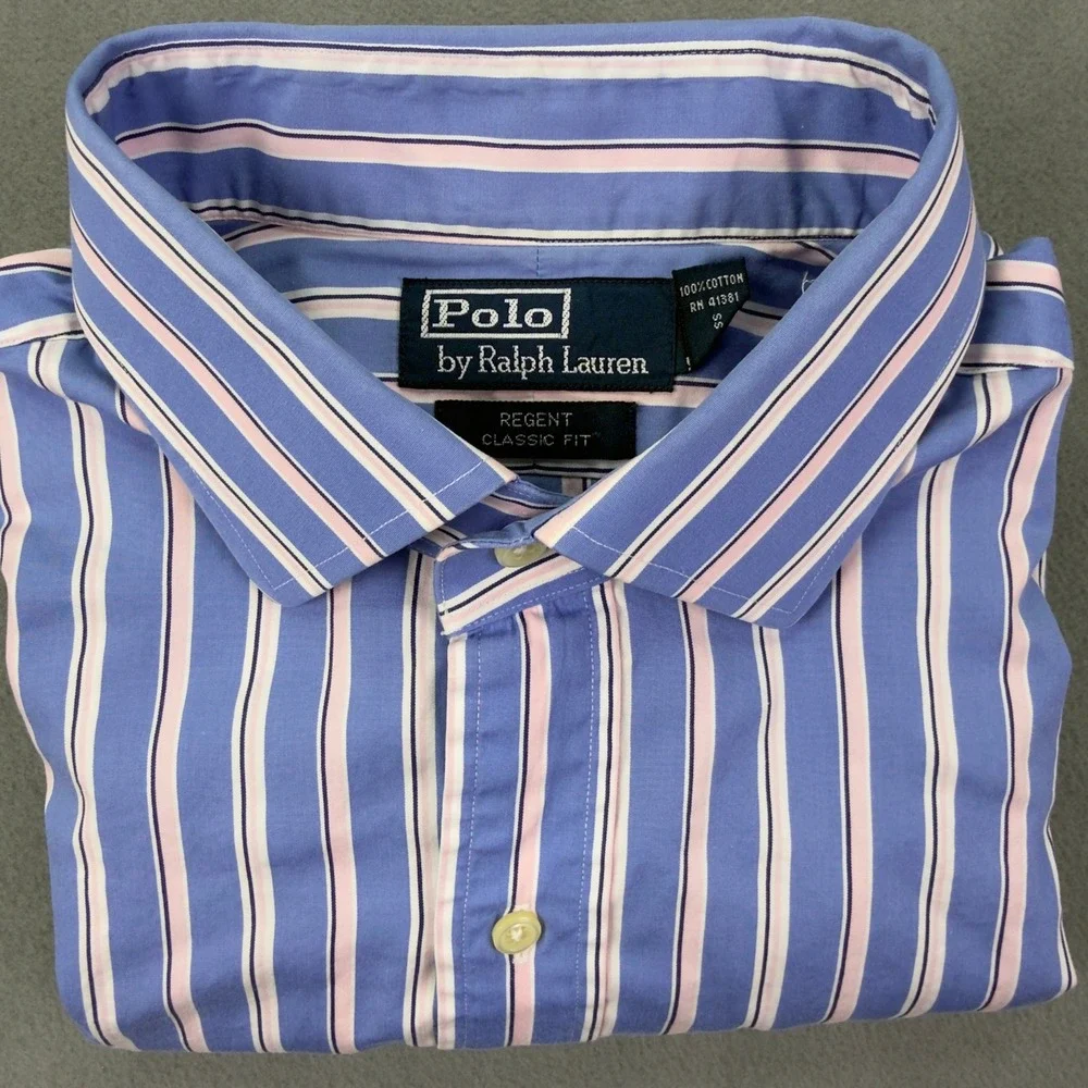 Polo Ralph Lauren Regent Classic Fit XL Blue Striped Long Sleeve Button Up Shirt